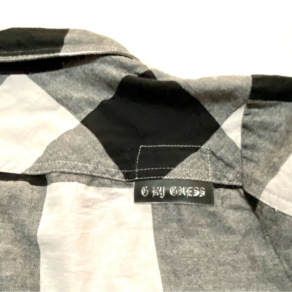 Black White Long Sleeve Button-down Plaid Cotton Flannel Shirt Medium Grunge - Picture 10 of 15